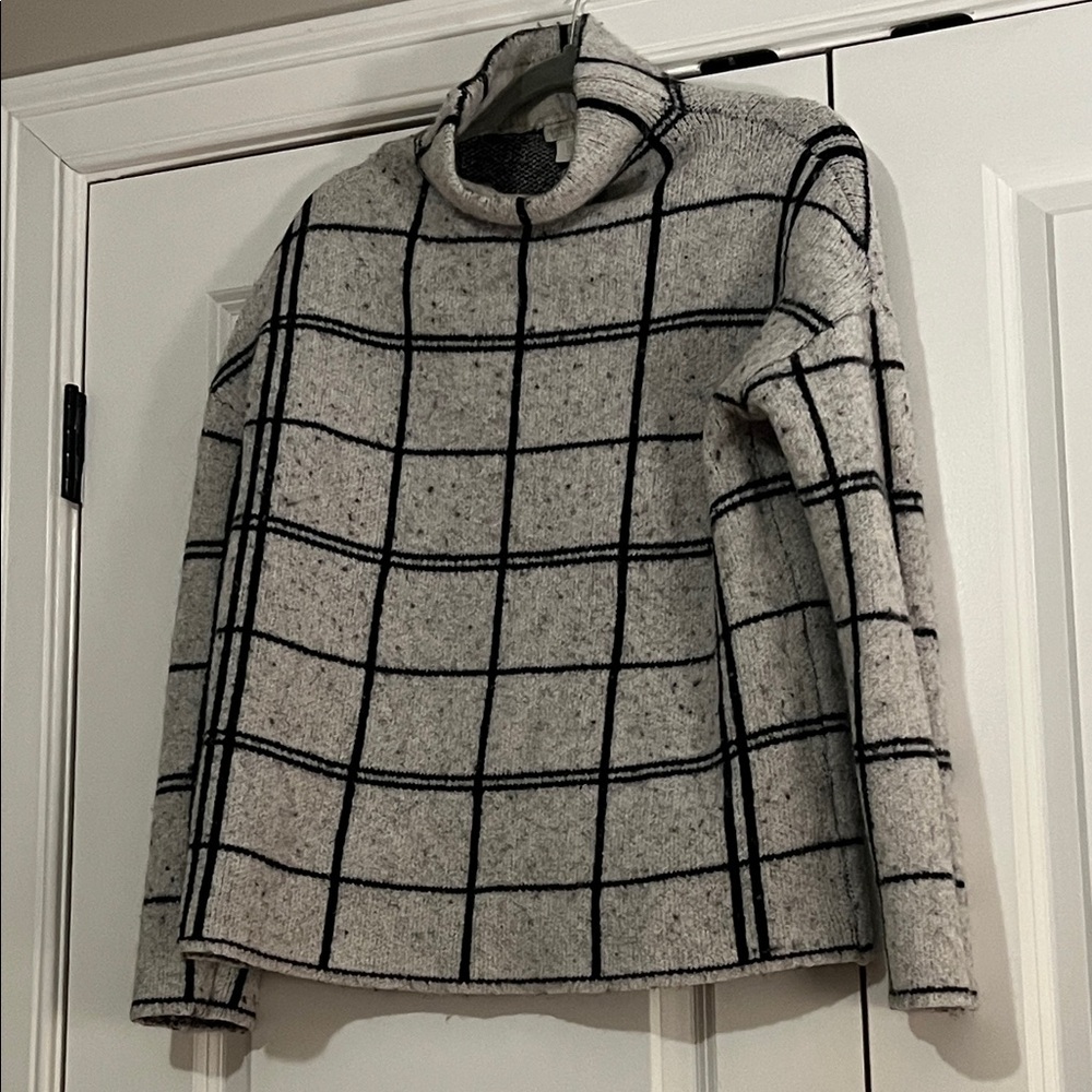 Christian Siriano Gray and Black Plaid Turtleneck Sweater